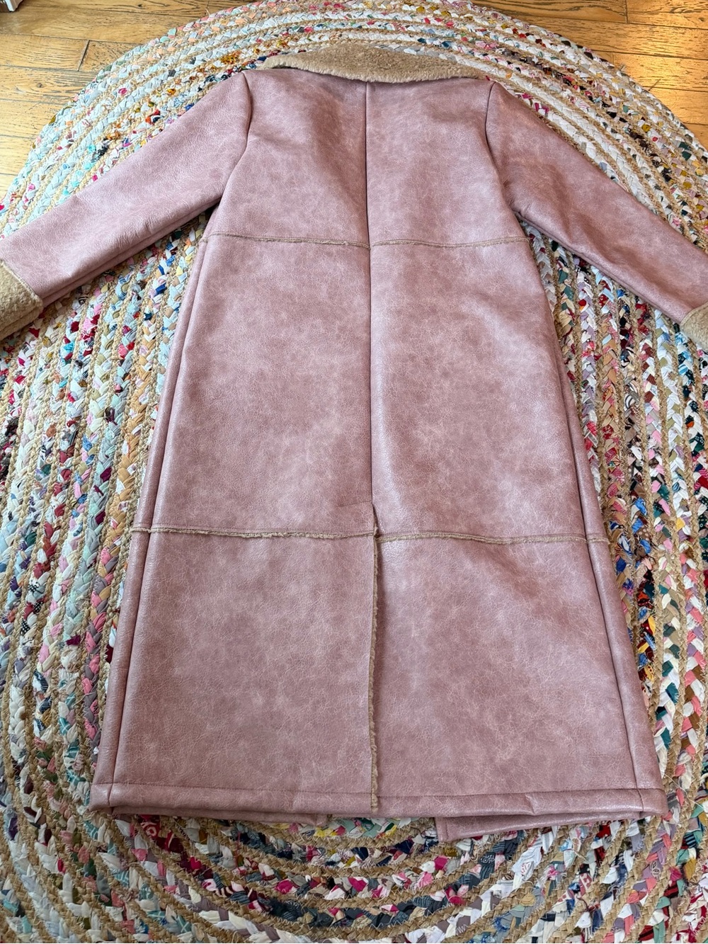 Kimchi Blue Dusty Pink Faux-Shearling Long Trench Coat - Picture 8 of 9